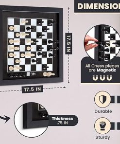 Magnetic Wall Chess Set – Wooden Board with Black and White Pieces 2