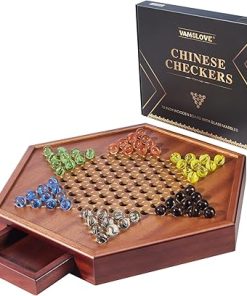 VAMSLOVE 15″ Chinese Checkers Wooden Board Game with 60 Colorful Marbles 2
