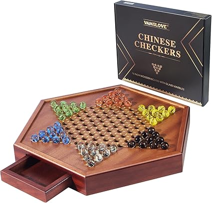 VAMSLOVE 15 Inch Wooden Chinese Checkers Board Game with 60 Colorful Marbles 2 VAMSLOVE 15 Inch Wooden Chinese Checkers Board Game with 60 Colorful Marbles - Image 2
