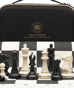 A&A Tournament Chess Set/ 20”x20” Foldable Silicone Chess Board / 3.75” King Height Plastic Quadruple Weighted Classic Staunton Pieces/Storage Bag for 6 Years Old – 2 Players