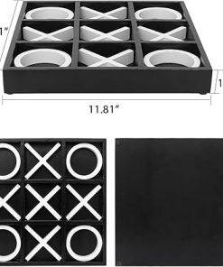 Wood Tic Tac Toe Game Set for Coffee Table Decor 12 x 12 Black White 2