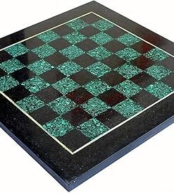 StonKraft 15×15 Collectible Chess Board Black Natural Stone and Malachite 2