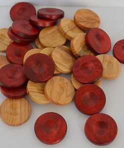 30 Olive Backgammon Chips 1.4 Inches Natural Olive Wood Red Checkers 2