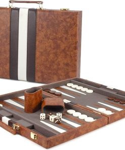 Classic 15 Inch Backgammon Set with Leather Case Portable Travel Game 2