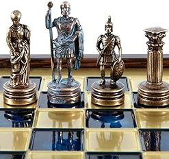 Greek-Roman Army Chess Set – Blue Copper Wooden Case for 2 Players