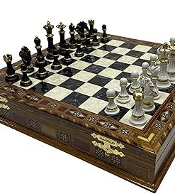 16.5 Inch Large Wooden Chess Set with Hand Painted Luxury Chess Pieces