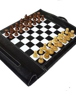 Genuine Leather Chess Set 19×15 with 3 Inch King and Roll-Up Board 2