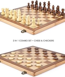 AMEROUS 15 Inch Wooden Chess and Checkers Set with Weighted Pieces 2