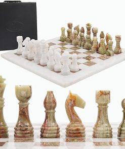 Marble Chess Set with Storage Box 15 Inches Handmade Green Onyx Game