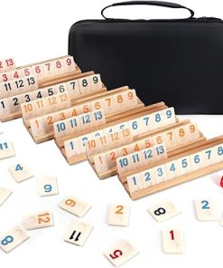 Rummy Cube Board Game Set for 2-6 Players with Wooden Racks and Tiles