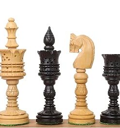 Hand Carved Lotus Series Chess Set in Weighted Ebony Wood 4.7 inch King