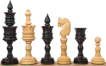Hand Carved Lotus Series Chess Set in Weighted Ebony Wood 4.7 inch King Hand Carved Lotus Series Chess Set in Weighted Ebony Wood 4.7 inch King