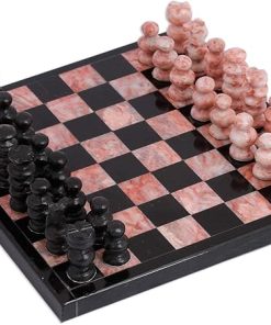 NOVICA Small Black and Pink Marble Chess Set 7.5 Inch Challenge