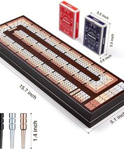 VAMSLOVE Wooden Cribbage Board Game with Magnetic Scoreboard and Pegs 2