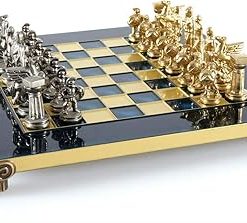 Spartan Warriors Chess Set Brass and Nickel with Blue Chess Board 2