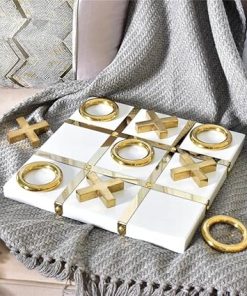 Modern Gold and White Tic Tac Toe Home Decor with Wood and Steel 2