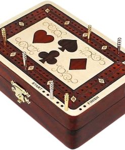 Wooden Cribbage Board Box in Maple and Bloodwood with Pegs and Cards