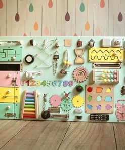 Handmade Wooden Busy Board with Puzzles Locks and Latches Montessori
