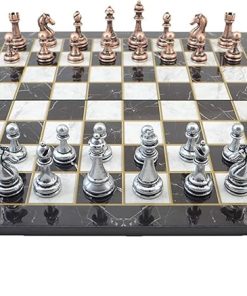 Classic Antique Copper Chess Set Handmade Marble Design Wooden Board