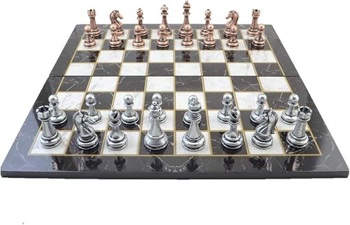 Classic Antique Copper Chess Set Handmade Marble Design Wooden Board