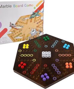 Wahoo Marble Board Game Thick Wood for 4 and 6 Players Rustic Finish
