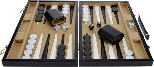 Backgammon Set in Black Leatherette Case for Family and Travel Games - Image 2
