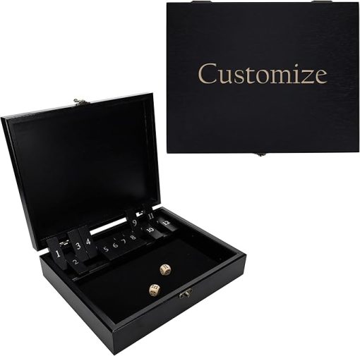 Custom Engraved Wooden Shut the Box Game with Lid Black Stained