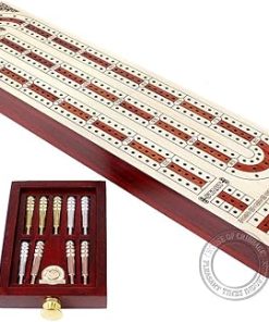 Inlaid Cribbage Board in Maple and Bloodwood with Storage Drawer 12.4″