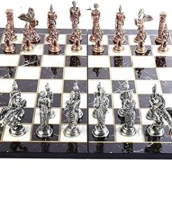 Antique Copper Pegasus Chess Set Handmade Metal Pieces with Marble Board