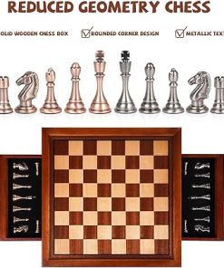 Premium 12.5-Inch Wooden Chess Set with Weighted Pieces and Storage Drawer 2