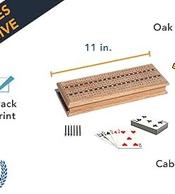 WE Games Cribbage Set with Solid Oak Board, Metal Pegs, 2 Decks 2