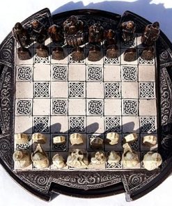 Isle of Lewis Chess Set Compact 9 Inch Resin Cabinet and Chessmen Brown 2