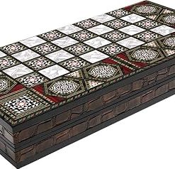 LaModaHome 11.0” Turkish Backgammon Set, Nacreous Wooden and Leather Covering, Board Game for Family Nights, Modern Elite Vinyl Unscratchable Tavla for Adults and Couples, Magnetic Closing