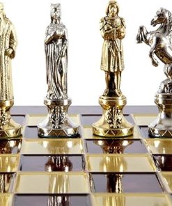 Renaissance Brass and Nickel Chess Set with Red Board for Two Players 2