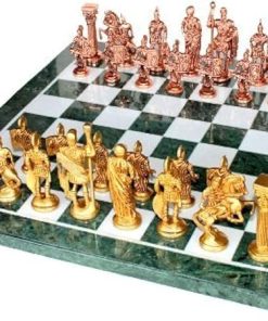 Green Marble Chess Board Set with Brass Chess Pieces Decorative Home Décor