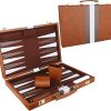 Classic Backgammon Set with Leather Case – Portable Travel Game 15 inch Brown