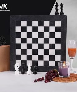 15 Inch Black and White Marble Chess Set with 32 Metallic Pieces 2