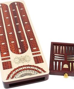 4 Track Cribbage Board Inlaid in Bloodwood with Storage Drawer 13.5 Inches