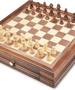 Magnetic Wooden Chess Set 12.8″ with Storage Drawers and Bonus Queens 2