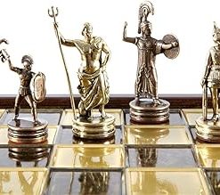 Greek Mythology Chess Set – Brass&Copper – Wooden case Brown Board 2