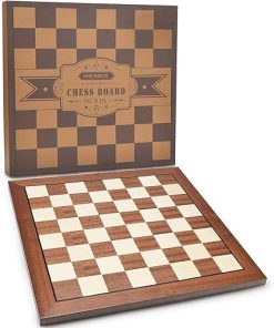 AMEROUS 15” x 15” Wooden Chess Board No Pieces, Professional Tournament Chessboard Only with Gift Package – Chess Rules, Portable Chess Board for Beginners, Kids, Adults