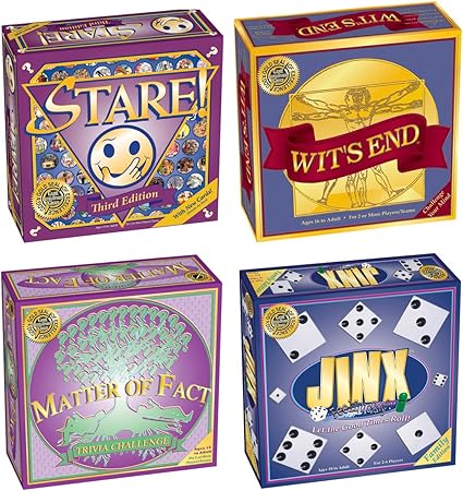 Stare + Wit’s End + Matter of Fact + Jinx = Fun Board Games for Adults and Game Night Bundle Stare + Wit's End + Matter of Fact + Jinx = Fun Board Games for Adults and Game Night Bundle