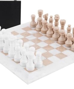 Handmade 15” Marble Chess Set with Storage Box and 2 Extra Queens