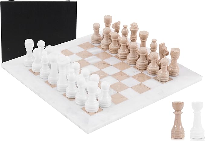 Handmade 15” Marble Chess Set with Storage Box and 2 Extra Queens Handmade 15” Marble Chess Set with Storage Box and 2 Extra Queens
