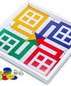 Ludo Board Game with Glass Top 16 Tokens 2 Dice Vintage Home Decor Gifts