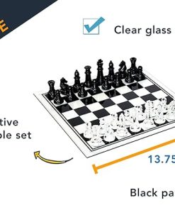 Black and Clear Glass Chess Set for Elegant Game Play 2