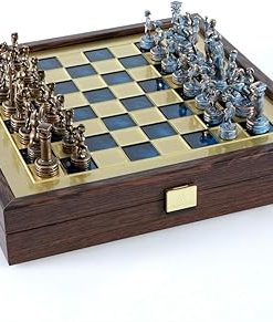 Greek-Roman Army Chess Set – Blue Copper Wooden Case for 2 Players 2