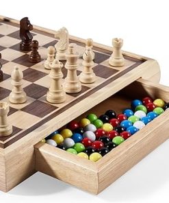 VAMSLOVE 13 Inch 2 in 1 Chess and Chinese Checkers Wooden Game Set 2