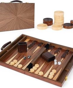 Wooden Backgammon Board Game Set for Adults and Kids – Travel-Friendly