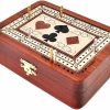 Wooden Cribbage Board Box in Bloodwood and Maple with Storage for Cards